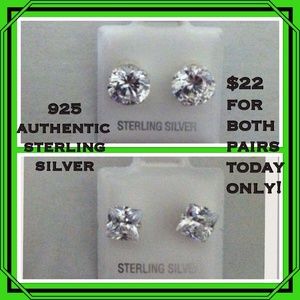 2 pairs 925authentic sterling silver stud earrings