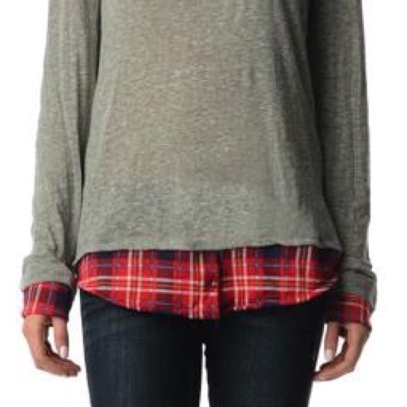 Red plaid layered long sleeve blouse