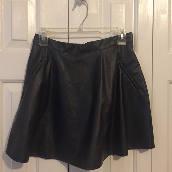 SOLD!! Black faux leather circle skater skirt