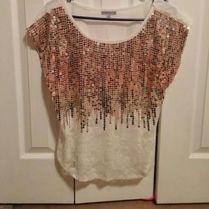Sequin and lace shirt