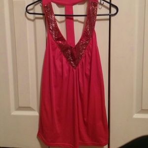 Pink sequin razorback top