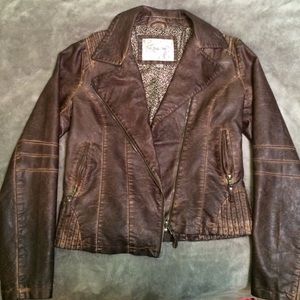 Brown distressed faux leather jacket