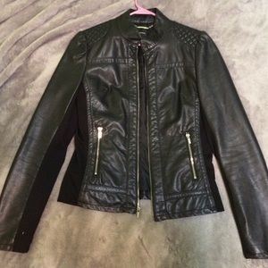 Black faux leather moto jacket