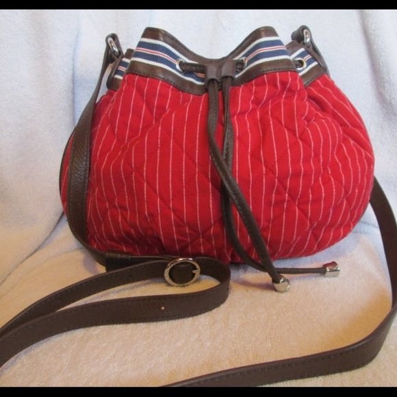 Vera Bradley red pinstripe cross body bag