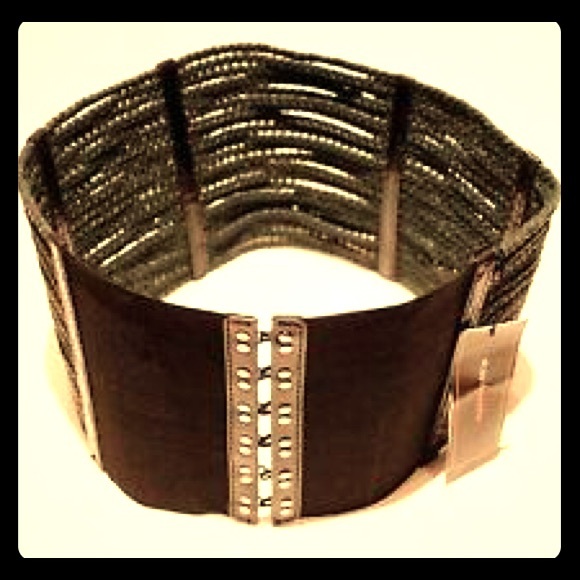 BCBG MaxAzira black leather corset belt