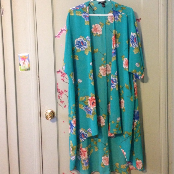 Teal floral kimono