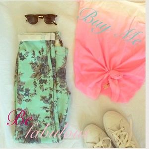 Mint green floral pants
