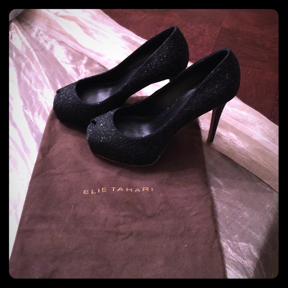 Elie Tahari Sparkle Black Peep Toe Pump