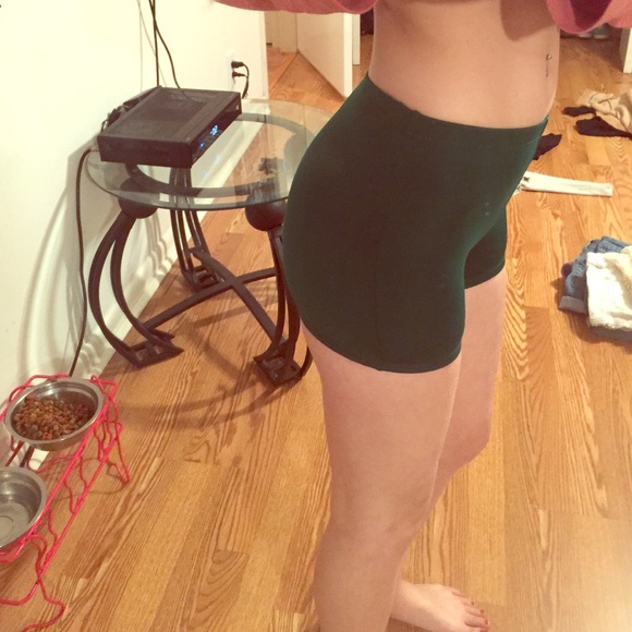 Green spandex running shorts