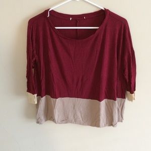 Maroon and beige mid sleeve shirt