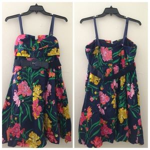 Navy Blue Tropical Floral Dress