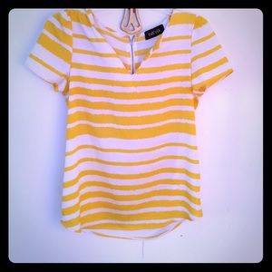Yellow and white striped shirt sleeves blouse
