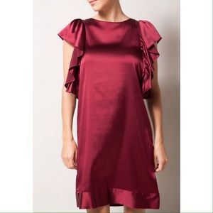 SUNNER silk burgundy dress w/ flounce sleeve
