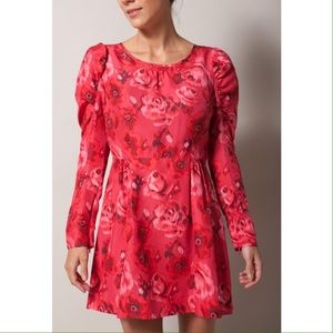 JUICY COUTURE red floral long sleeve silk dress