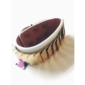 Bebe Gold Plates Faux Leather Buckle Cuff