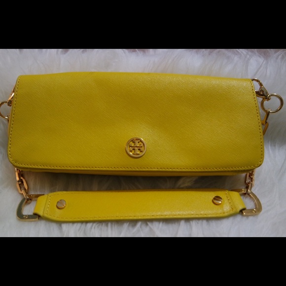 Tory Burch yellow w/ gold hardware clutch/purse
