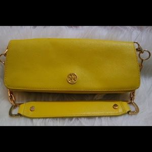 Tory Burch yellow w/ gold hardware clutch/purse