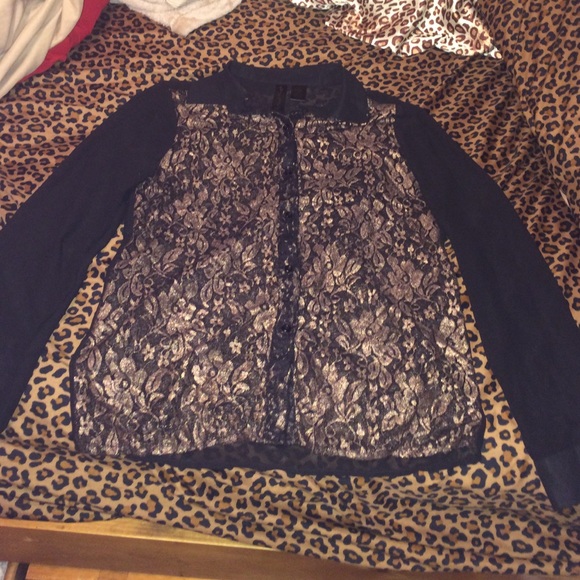 Black and gold flowering detailed button up blouse