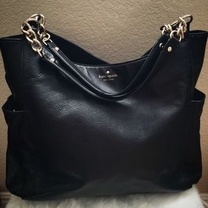 LARGE Kate Spade Black Leather Chain Handle Hobo