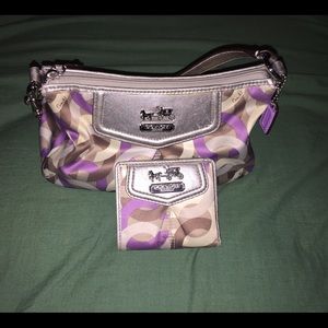 Purple, Grey & White Coach Handbag PLUS Wallet