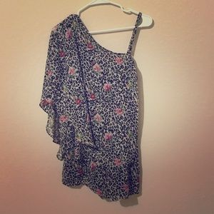 leopard print one shoulder romper