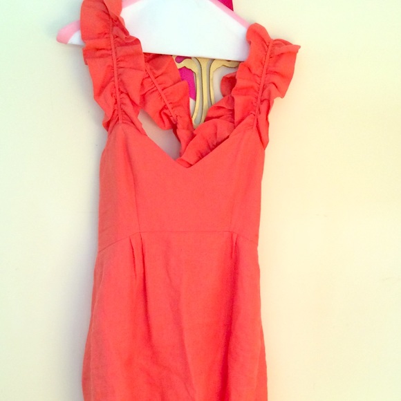 Coral linen ruffle criss cross back straps - Picture 1 of 2