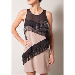 VENA CAVA black and nude tinsel fringe dress