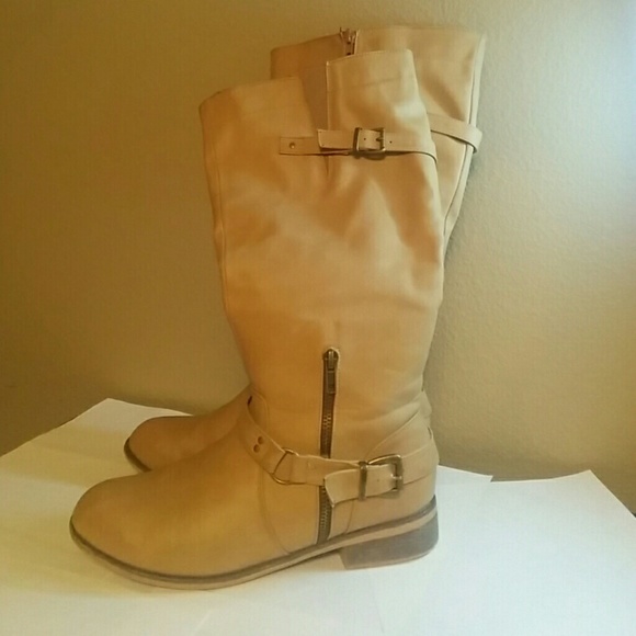 Cream tan knee high boots