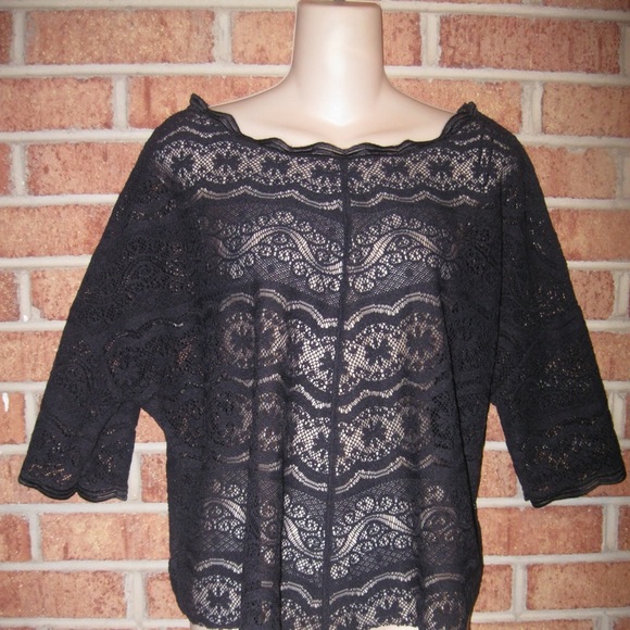 SOLD!! Free People Short Sleeve Black Lace Top - Picture 2 of 4