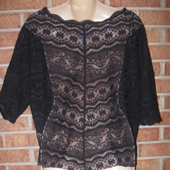 SOLD!! Free People Short Sleeve Black Lace Top - Picture 3 of 4