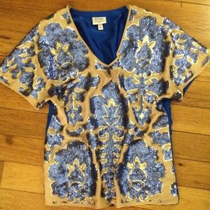 Nieman Marcus blue sequined top