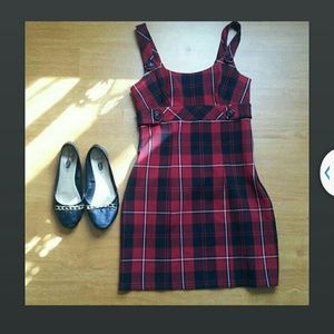 Plaid overall dress