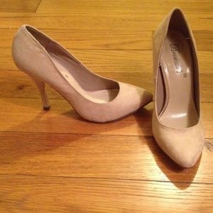 Faux suede nude heels