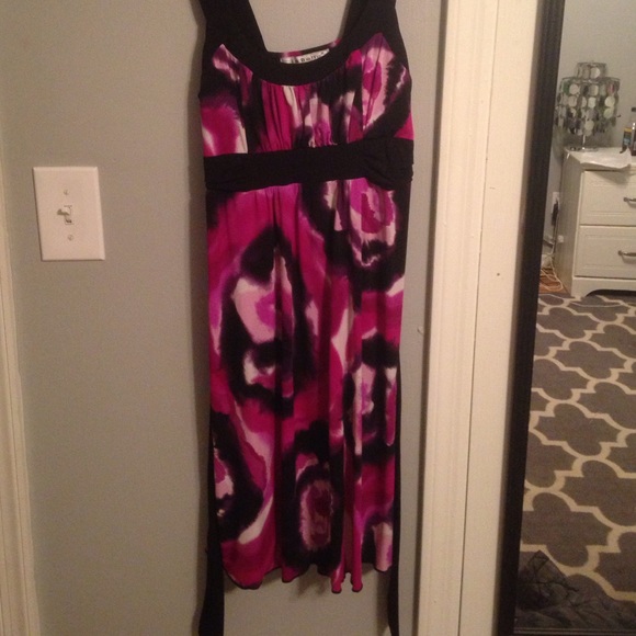 Purple and pink cocktail length dress