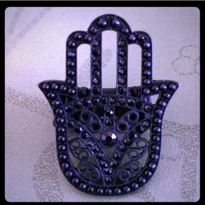Unique "Hamsa" Ring - Black w/ Black Jewels