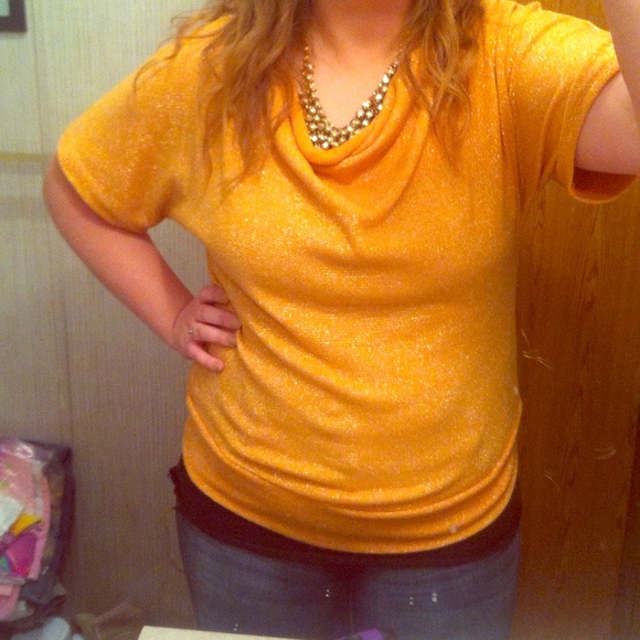 Polyester top. Mustard yellow with sparkles lol