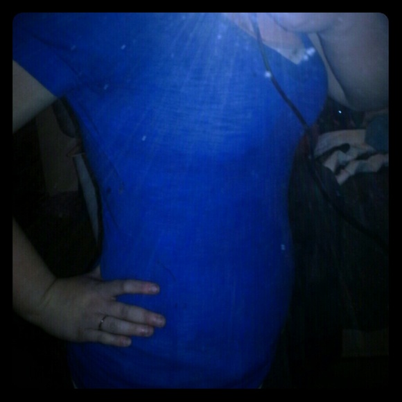 Plain blue see through v neck