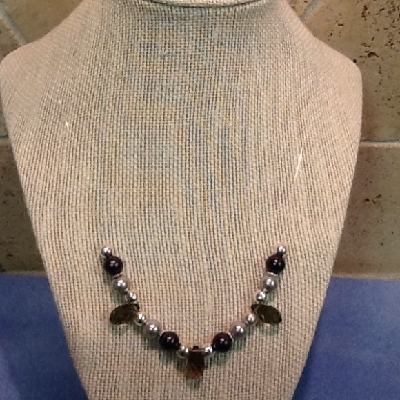 SOLD Black/white pearl necklace w/gray crystal