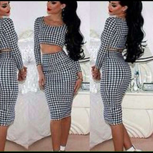 Hounds Print 2 Piece Crop Top and Midi Skirt Set