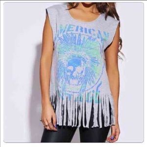 American Indian Skull Sweatshirt Fringe Top!