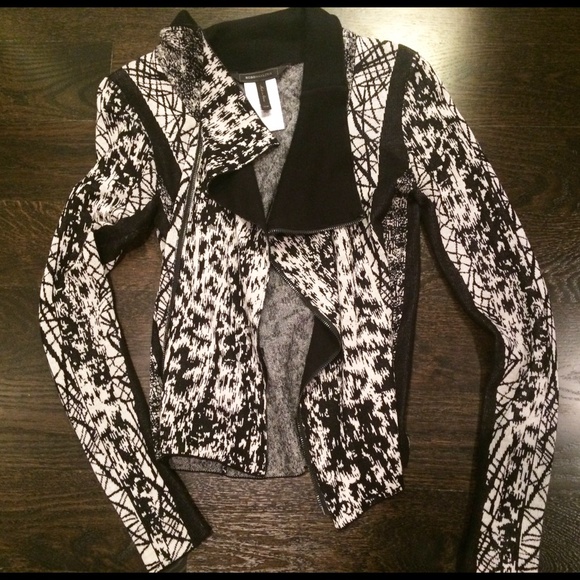 Bcbg white/black printed moto jacket