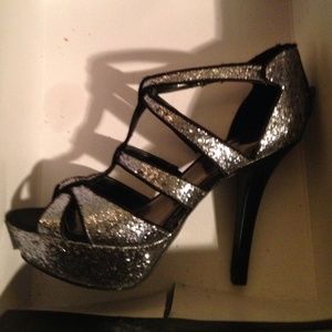 Glittery black and silver Guess heels
