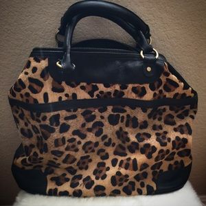 TOPSHOP leather calf hair leopard handbag