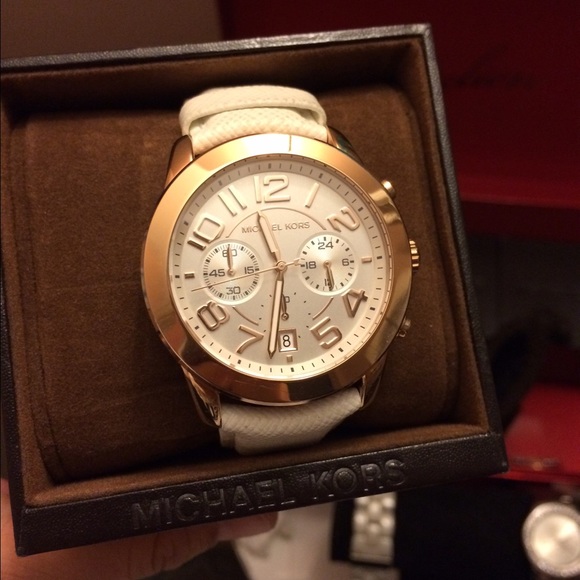Gold and white leather Michael kors watch