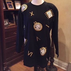 Jet black cotton top with multiple timepieces