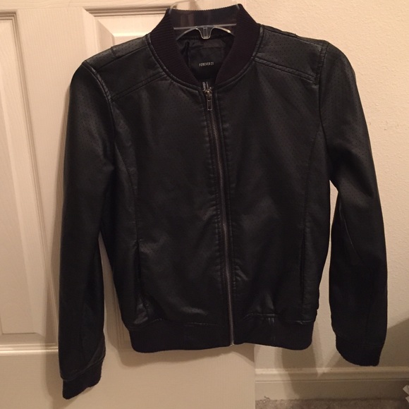 Black Faux Leather Forever 21 Bomber Jacket