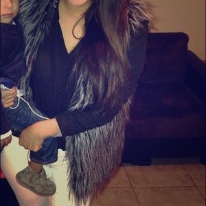 Dark gray faux fur vest