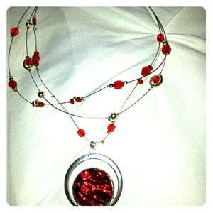 Beautiful  red, layered  necklace