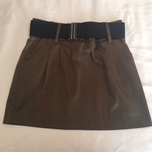Olive green satin skirt medium with pockets/ belt