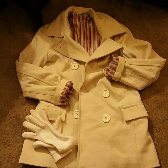 Cream peacoat with gloves